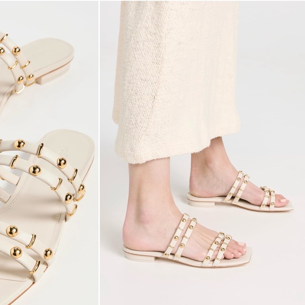 Cult Gaia Cream Sandals with Gold Details